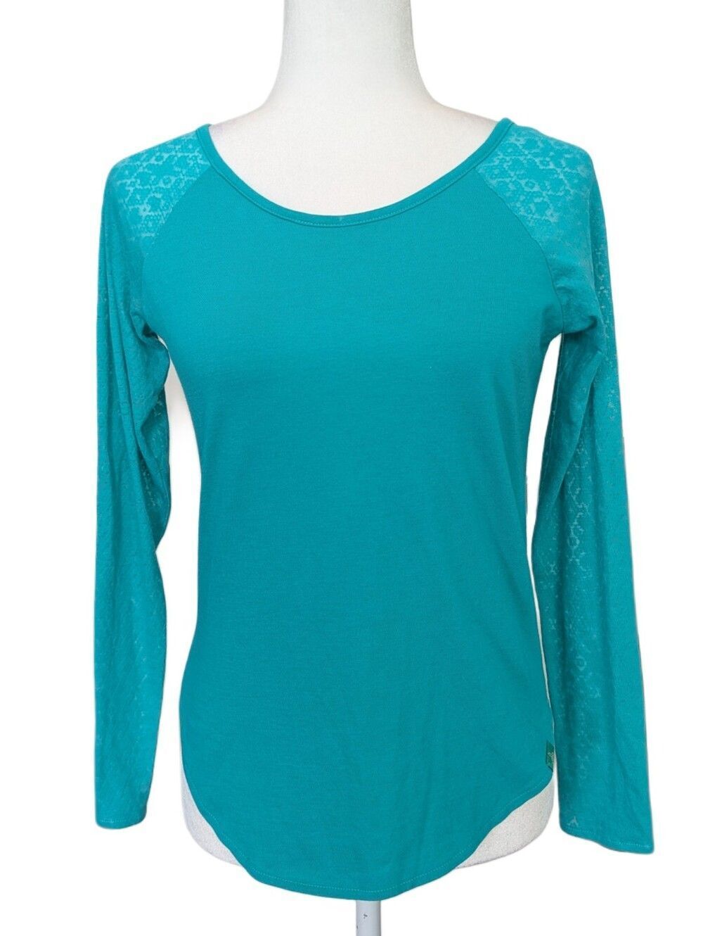 Prana Womens Teal Blue Long Sleeve Cowl Drape Open Back Raglan Top Size XS